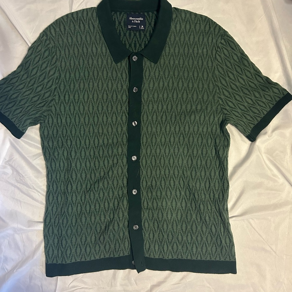 Abercrombie & Fitch Dark Green Textured Button Down Shirt